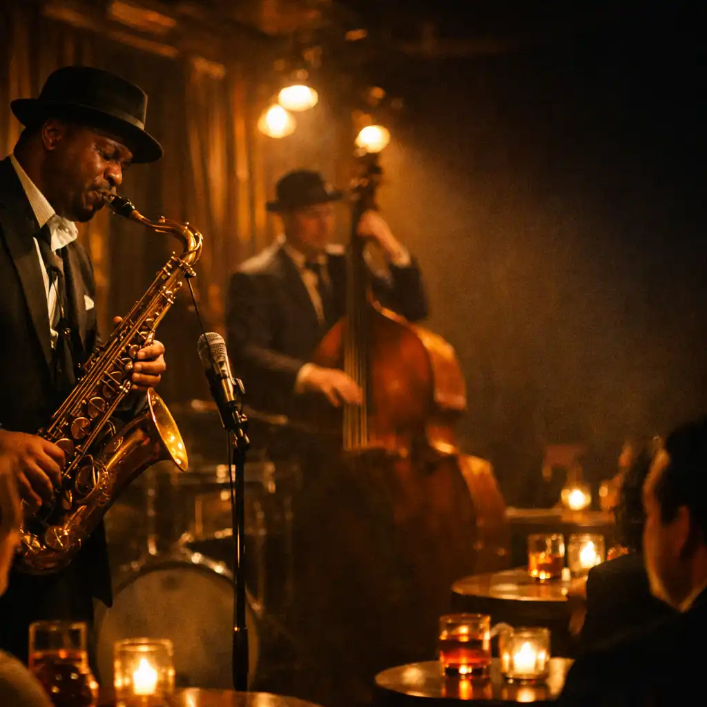 Muzyk jazzowy grający na saksofonie w eleganckim wnętrzu